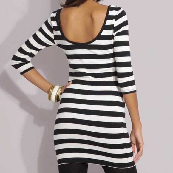 *Clearance* NWOT ASOS Petite 3/4 Sleeve B&W Stripe Dress Size UK 12 - Picture 2 of 4